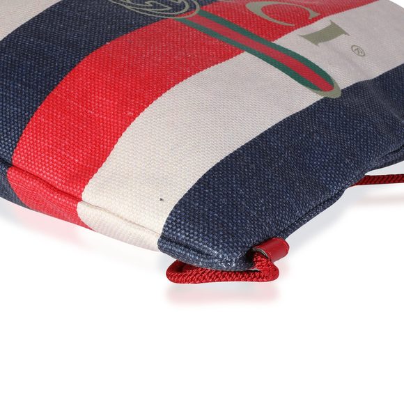 Gucci Red, White & Blue Striped Canvas Sylvie Drawstring Backpack Tote - Picture 5 of 7